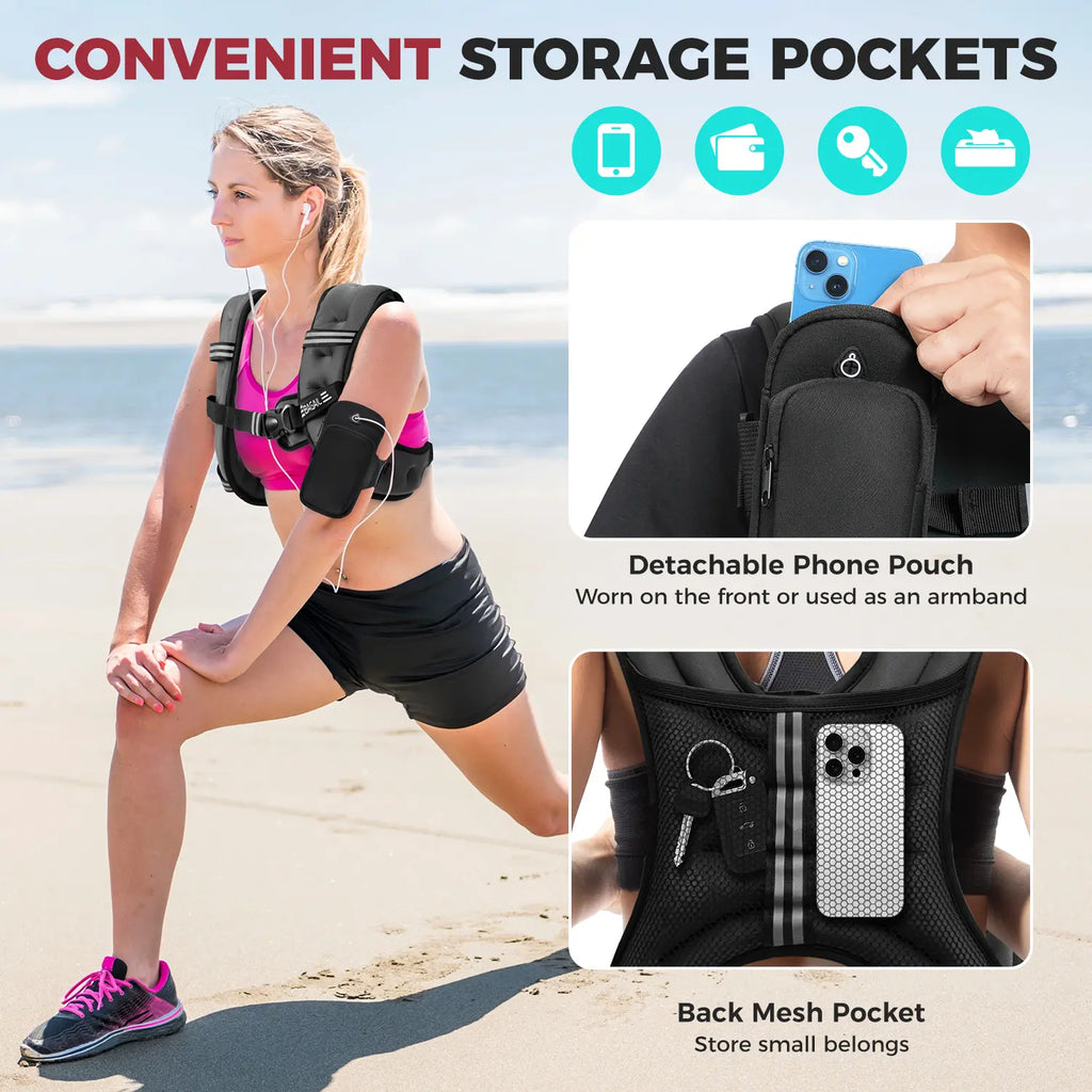 Transform Your Workouts with the Bagail Adjustable Weighted Vest - Detachable Phone Pouch & Customizable Weights from 5Lbs to 30Lbs for Rucking, Walking, Running, and Weight Loss