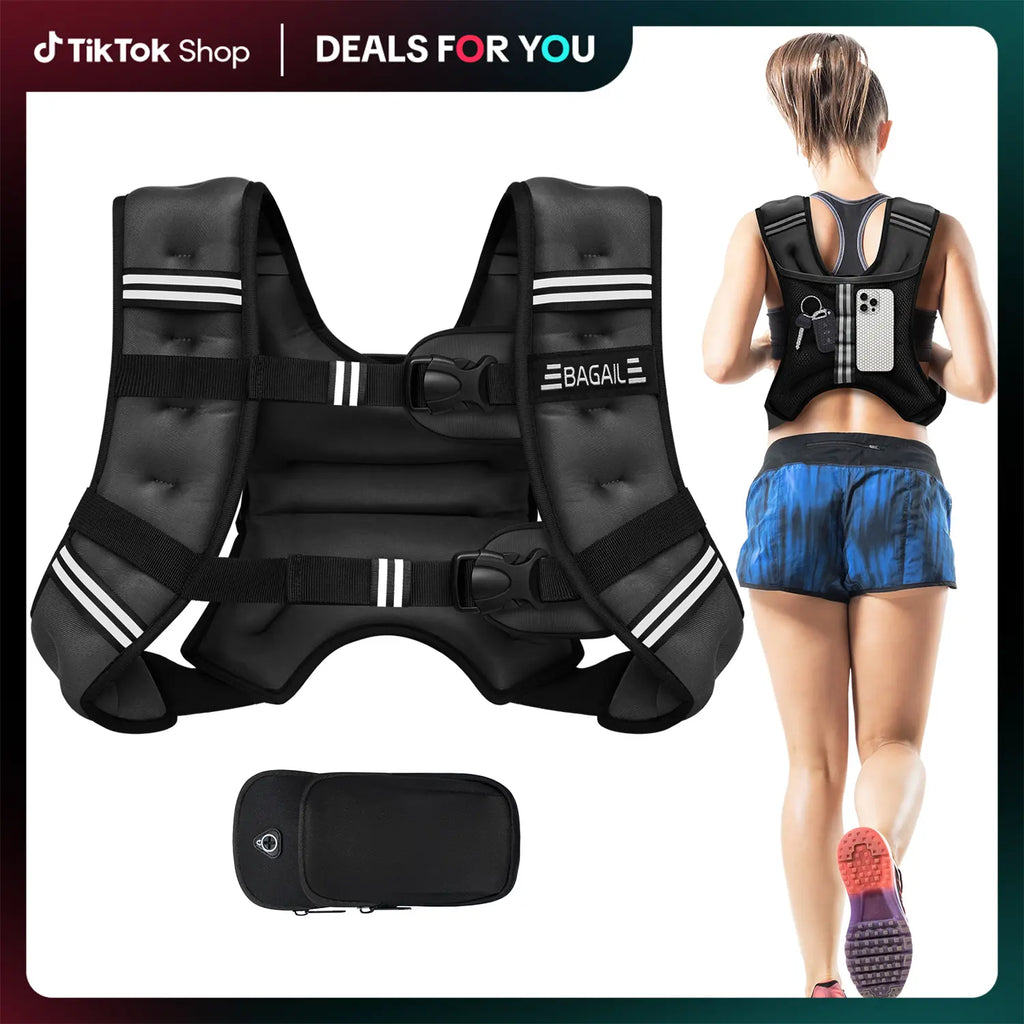 Transform Your Workouts with the Bagail Adjustable Weighted Vest - Detachable Phone Pouch & Customizable Weights from 5Lbs to 30Lbs for Rucking, Walking, Running, and Weight Loss